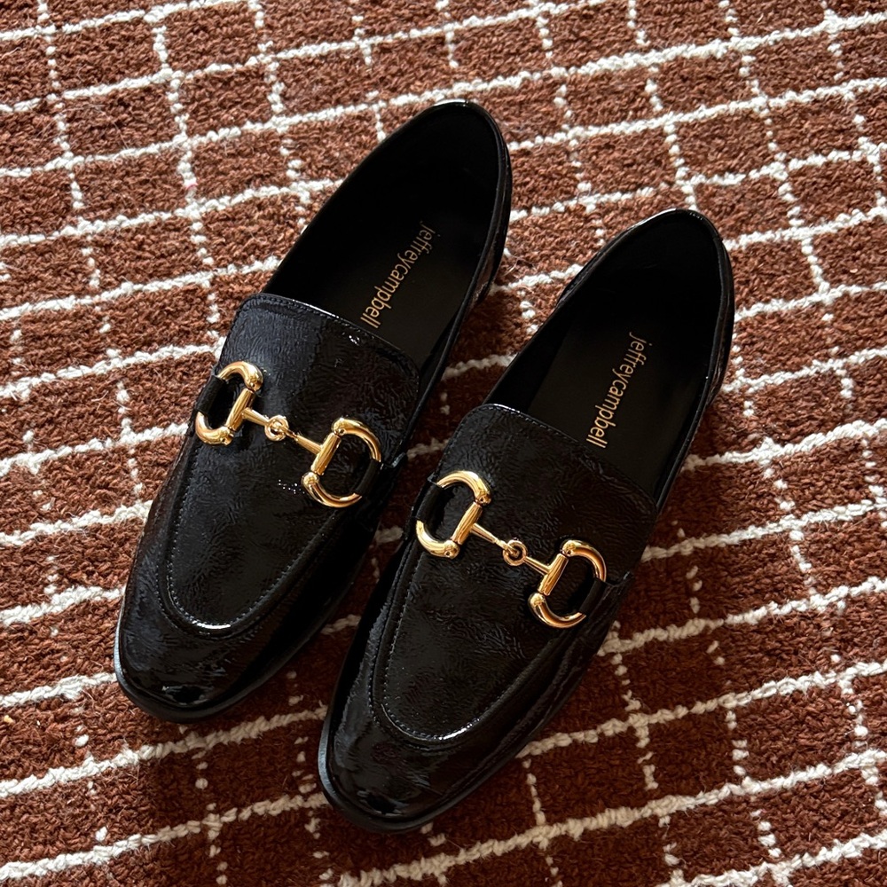 Jeffrey Campbell Black Loafers with Gold Accent